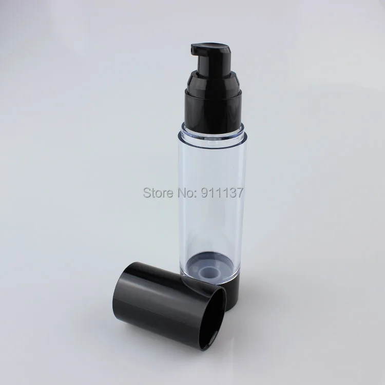 50pcs  50ML  Black Vacuum Airless Pump Bottle with Duck Mouth , Plastic Cosmetic Essence Oil Lotion Gel Refill packing Bottle