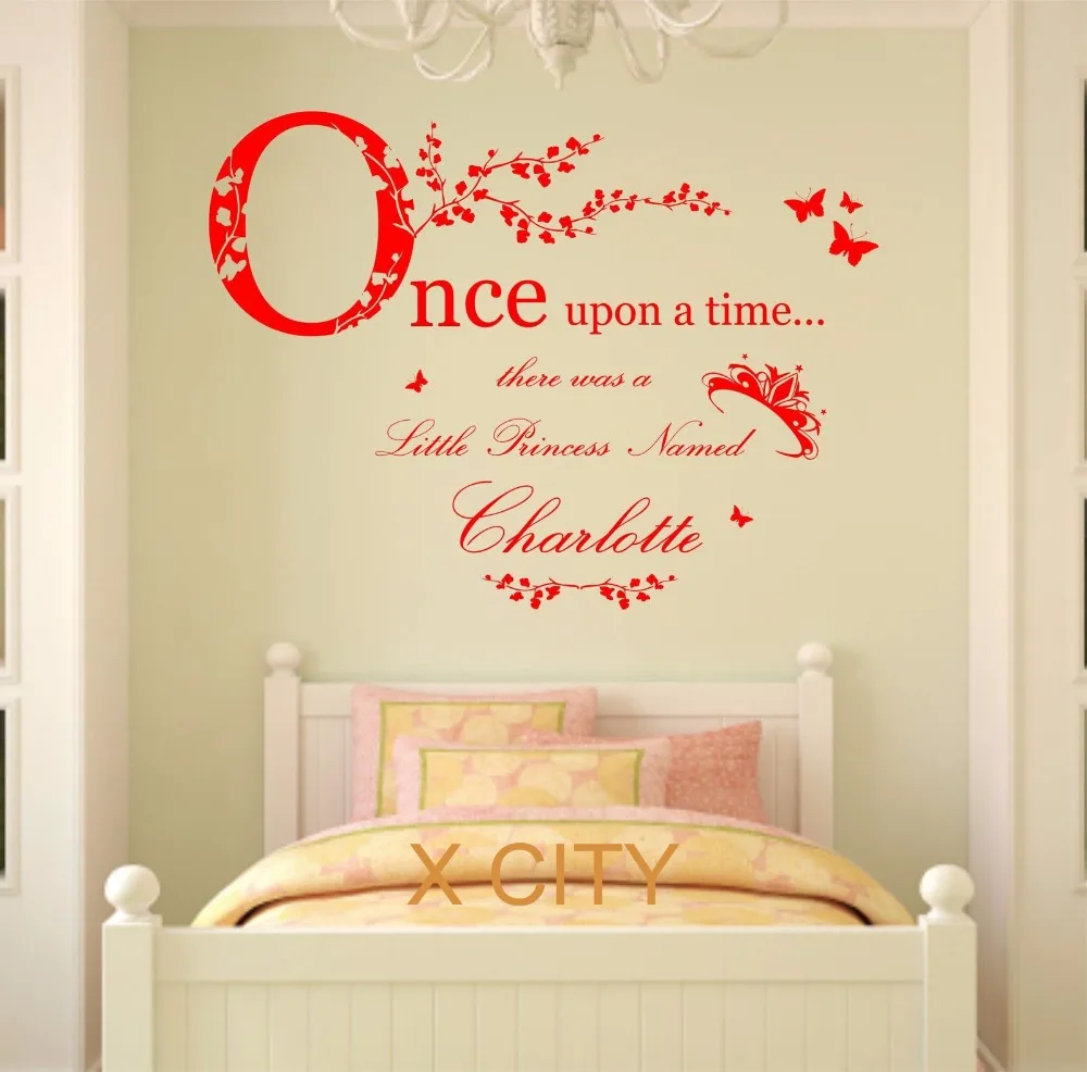 Once Upon a Time Princess Children Girl Personalised Name Vinyl Wall Decal Art Decor Sticker Kids Bedroom Stencil Mural S M L | Дом и сад