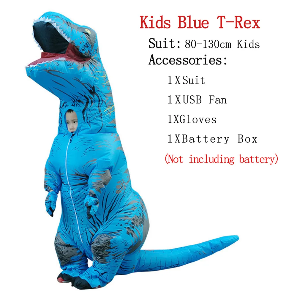 Kids-Blue T-REX талисман надувной костюм на День Благодарения Рождество взрослых детей Аниме Косплей динозавр животных комбинезон подарок Disfraz - Цвет: Kids-Blue