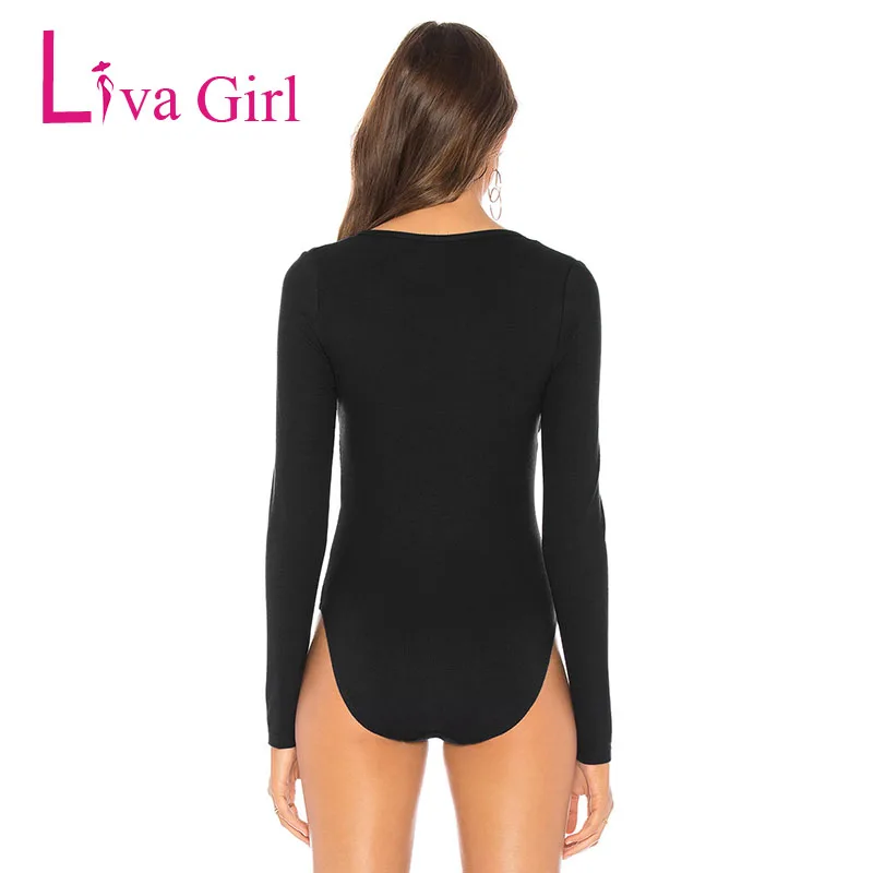 Сексуальное черное трикотажное боди LIVA GIRL с длинным рукавом женские весенние