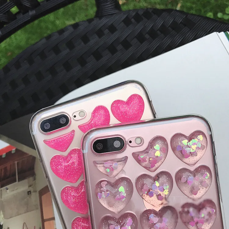 Модный сверкающий Блестящий силиконовый чехол с сердечками для iPhone 7 8 XR XS Max 6 6s Plus 5 SE задняя крышка 3D Love блестки мягкий чехол