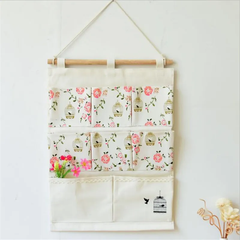 Хлопок Клетка цветок Хранения Сумки 8 карман стены висят мешки многослойные
