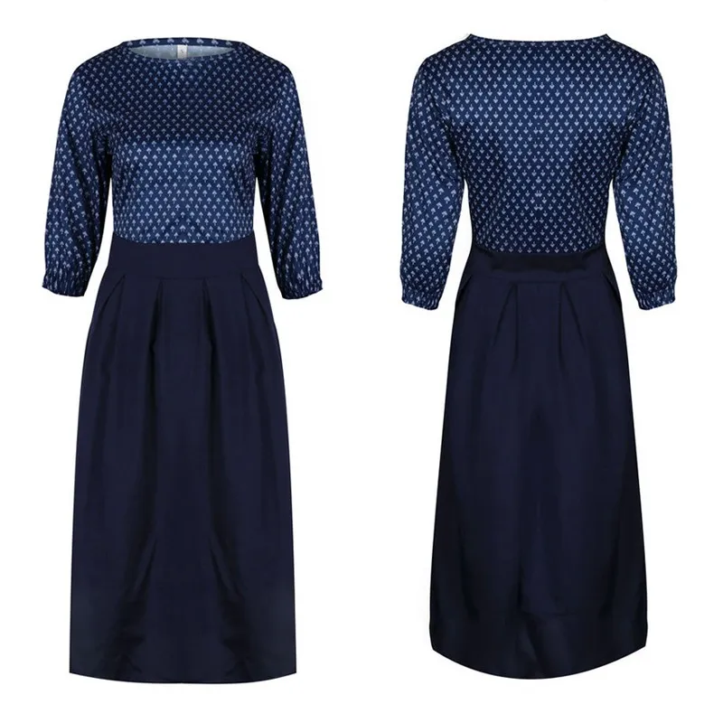 Nitree 2018 Women Elegent Three Quarter Sleeve A-line Dress Sexy O Neck Vintage Print Party Autumn Casual Vestido | Женская одежда