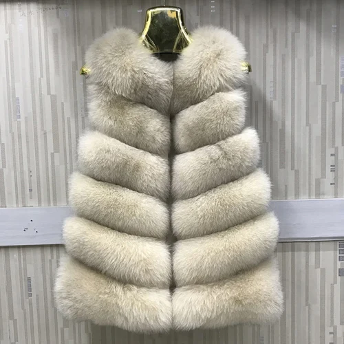 KHAKI BEIGE Женский жилет из натурального Лисьего меха для русской зимы, натуральный мягкий Лисий мех, куртка без рукавов для женщин, модный теплый жилет из натурального Лисьего меха - Цвет: KHAKI BEIGE