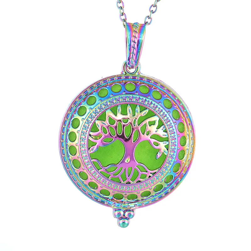 Aromatherapy diffusion necklace color life tree flower essential oil aromatherapy small box pendant necklace with 1 felt SC369 - Окраска металла: color