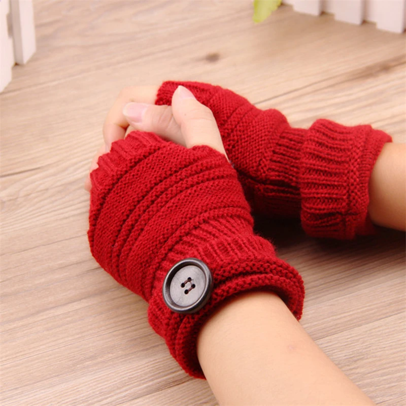 Женские зимние перчатки без пальцев вязаная шерстяная тёплая варежки модные для