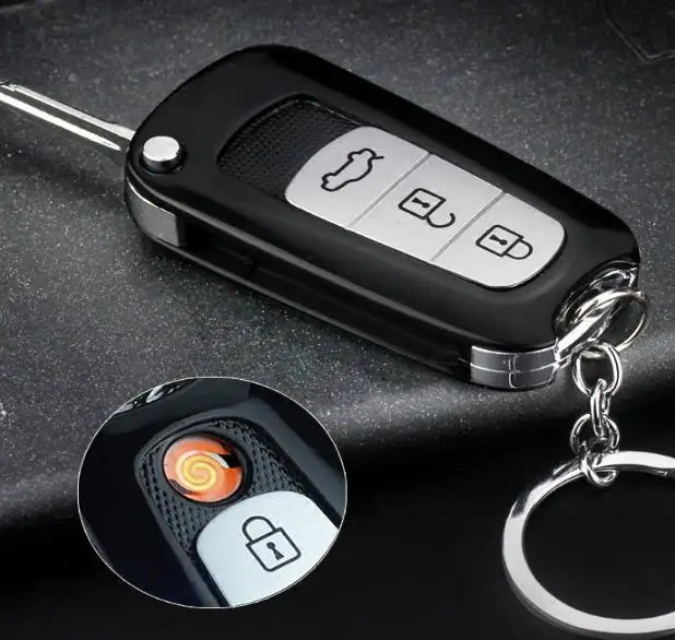 Креативная зажигалка с Usb зарядкой модель автомобильного ключа ветрозащитная