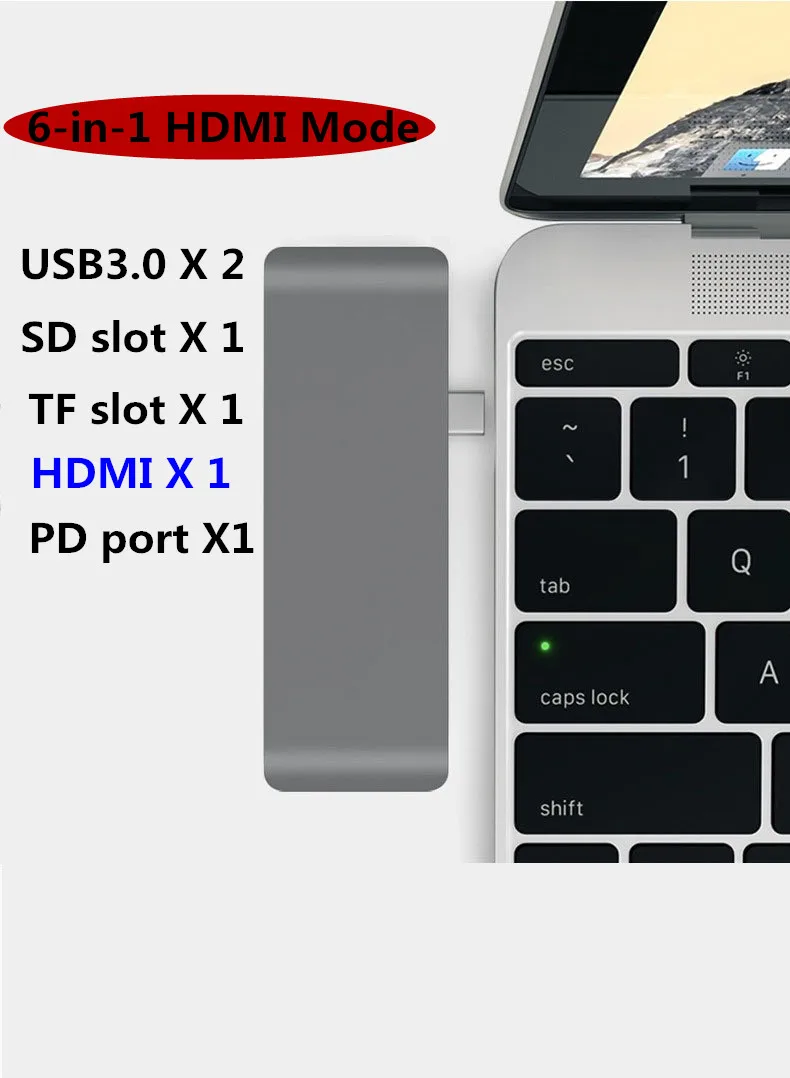 Адаптер-концентратор USB 3 0 Type-C SD TF HDMI PD 6 в 1 для Windows XP/7/8/10 Mac OS9X/10 | Электроника