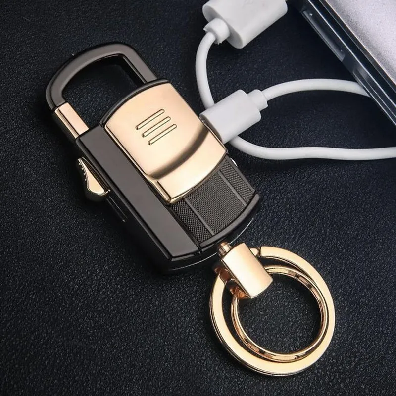 

Car KeyRing Keychain Multifunctional USB Charge Cigarette lighter Split Key Rings With LED Light Tungsten Wire lighter