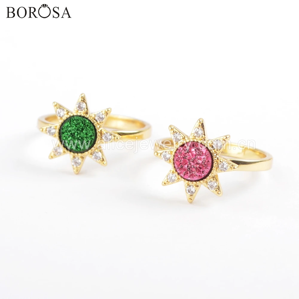 BOROSA 5 шт Новые Позолоченные ободки Drusy кольца CZ микро проложить Кристальные