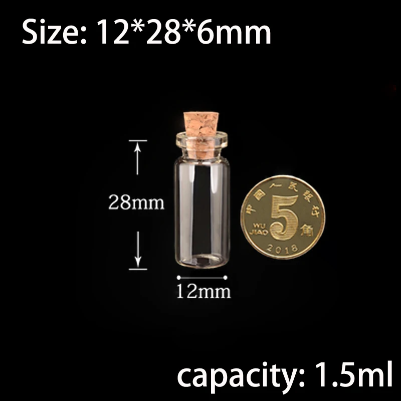 1.5ml 50 шт пустые прозрачные маленькие Стекло бутылки Контейнер для пробирок с пробками банки 0,5/1/1,5/2/2,5/5 мл - Цвет: 1.5ml