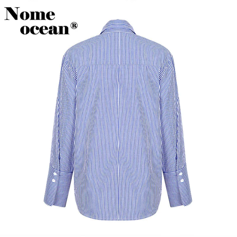 Синие и белые полосатые блузки с воротником-бабочкой широкие манжеты женские