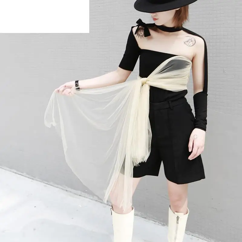 GetSpring женская футболка с лентой Бандаж вырезами Лоскутная Асимметричные