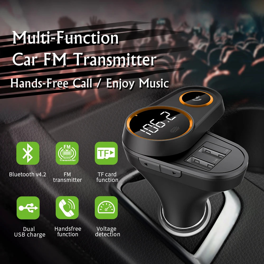 Fm-передатчик, Bluetooth, автомобильный вращающийся скрытый двойной USB 2.4A, автомобильное зарядное устройство, TF карта, трансмиссор, Hands-Free, модулятор, комплект, радио, MP3, новинка