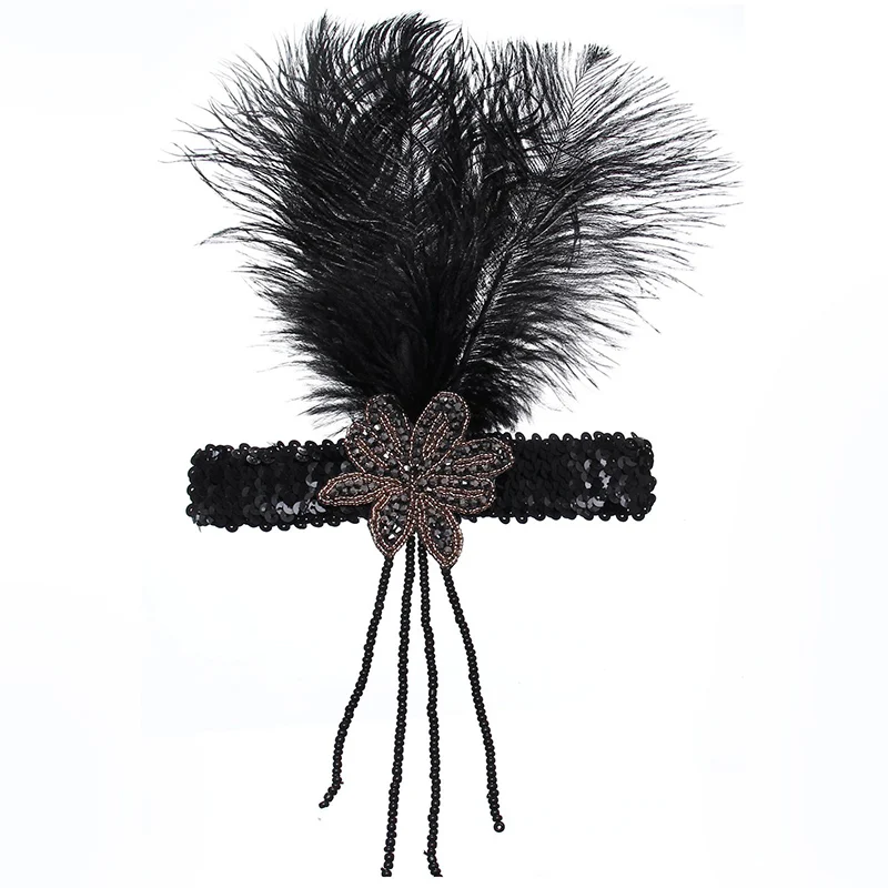 Black hairband 1920s Аксессуары повязка на голову ожерелье перчатки держатель для сигарет серьги Хлопушка Костюм аксессуары набор для женщин - Цвет: Black hairband
