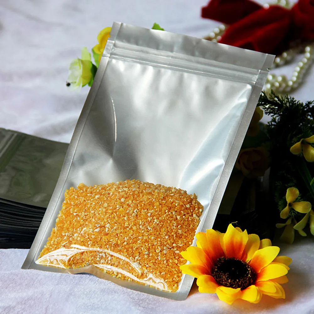 

100Pcs/lot Front Clear Pure Aluminum Foil Zip lock Packing Bag Candy Bean Dried Food Transparent Storage Package Zipper Bag