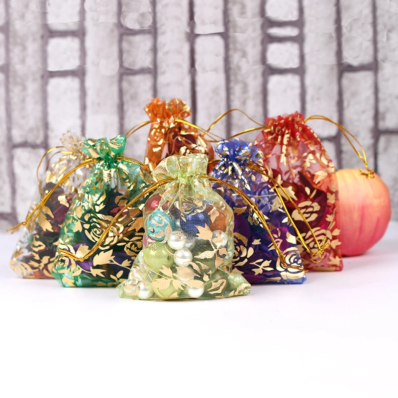 Оптовая продажа 100 шт./лот 9x12 см рождественские сумки золотого и розового цвета