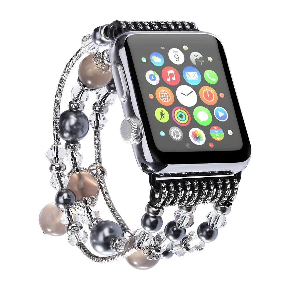 Luxury Jewelry Bracelet Strap for Apple Watch Bands Women 42mm 38mm Agate Gemstone Stainless Steel Replacement Wrist Band | Наручные часы