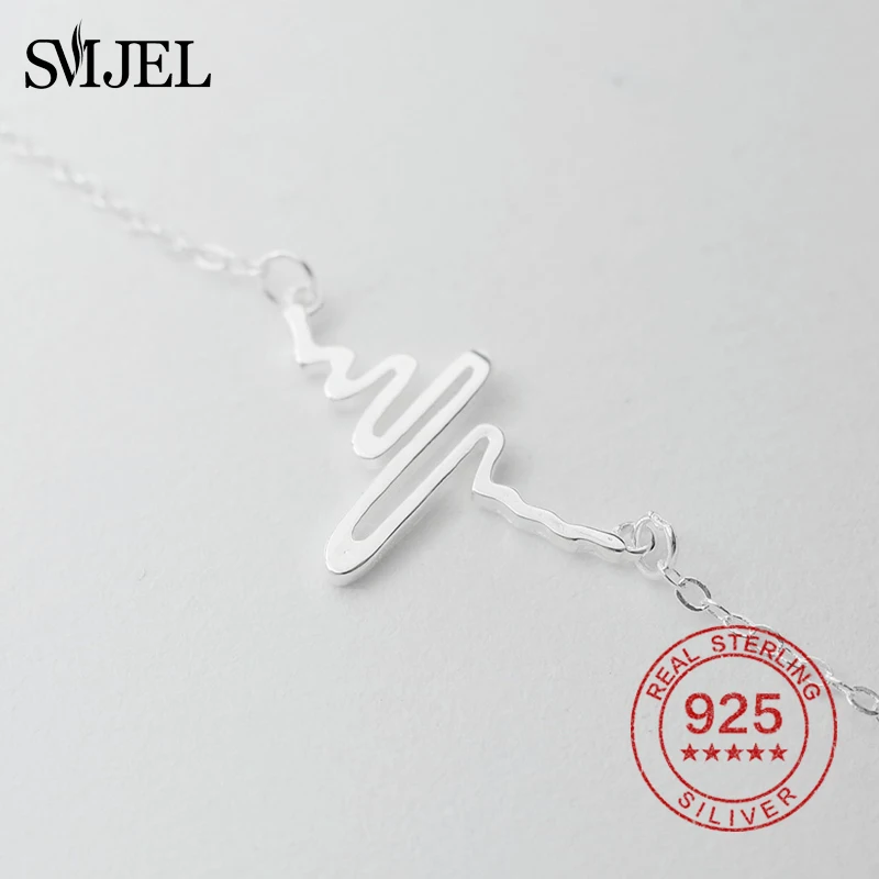 SMJEL 925 серебряный браслет с сердцебиением и браслет женская подвеска в виде волн браслеты ювелирные украшения с изображением электрокардиограммы Femme Bijoux