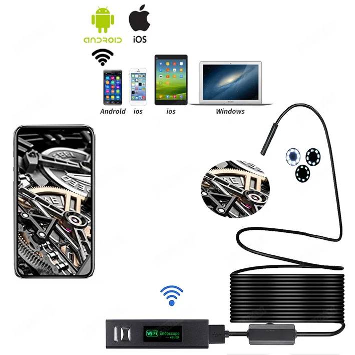 Wi-Fi эндоскоп HD 1200P 1-10 м с мягким проводом IP68 водонепроницаемая камера-бороскоп для