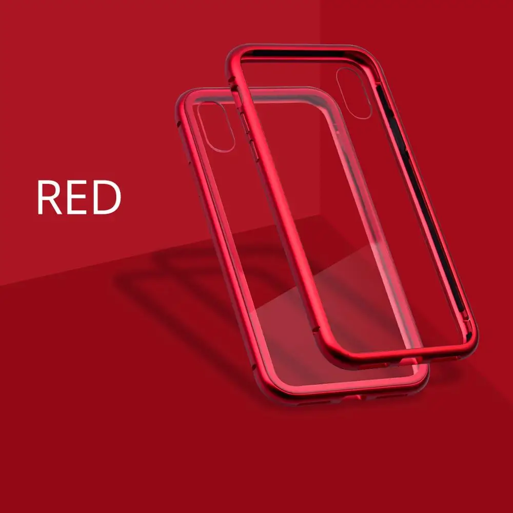 Магнитный чехол для телефона FONKEN для iPhone 6 6s Plus 7 8 Plus X XS MAX XR прозрачный Магнитный чехол Ультратонкий чехол для мобильного телефона - Цвет: Transparent Red