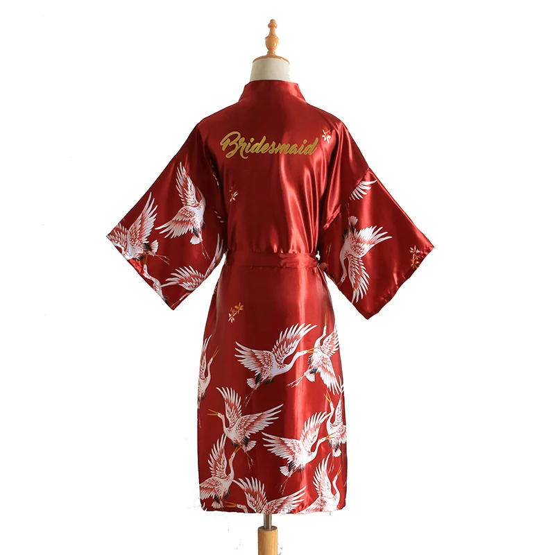 

BZEL Bridesmaid Robes Wedding Gown Kimono Stylish Silk Satin Bathrobe Crane Pattern Sleepwear Bath Robe For Women Sexy Pajamas