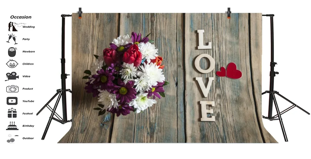 Laeacco Word Love Flower Wooden Board Portrait Scene Photographic Backgrounds Customized Photography Backdrops For Photo Studio |