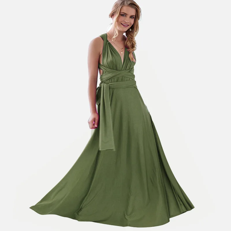 Army Green QIUXUAN/27 цветов, летнее, сексуальное, макси, вечерние платья, многоканальное, свободное, Бандажное, длинное платье, без рукавов, платье-трансформер, бесконечность - Цвет: Army Green