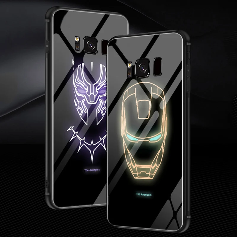 Марвел Мстители паук закаленное стекло LED чехол для Samsung galaxy s8 s9 s10 plus Note 8 9
