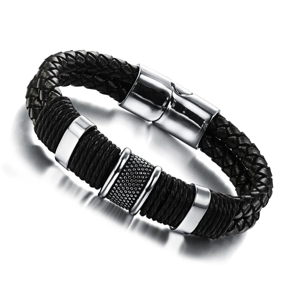 

Personalized Retro Boy Bracelet Genuine Leather Bangle for Men Unisex Wristlet Bracelete Rope Chain