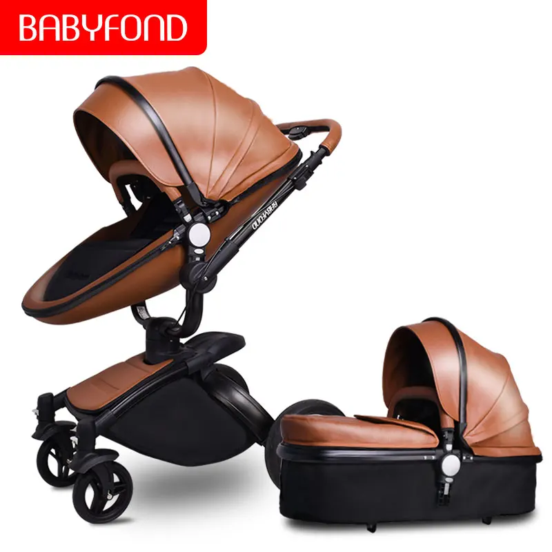 Babyfond Роскошная детская коляска 3 в 1, модная коляска с поворотом на 360 градусов, двусторонняя коляска из полиуретана и алюминиевого сплава, Золотая рама, детская коляска - Цвет: B-brown 2 in 1