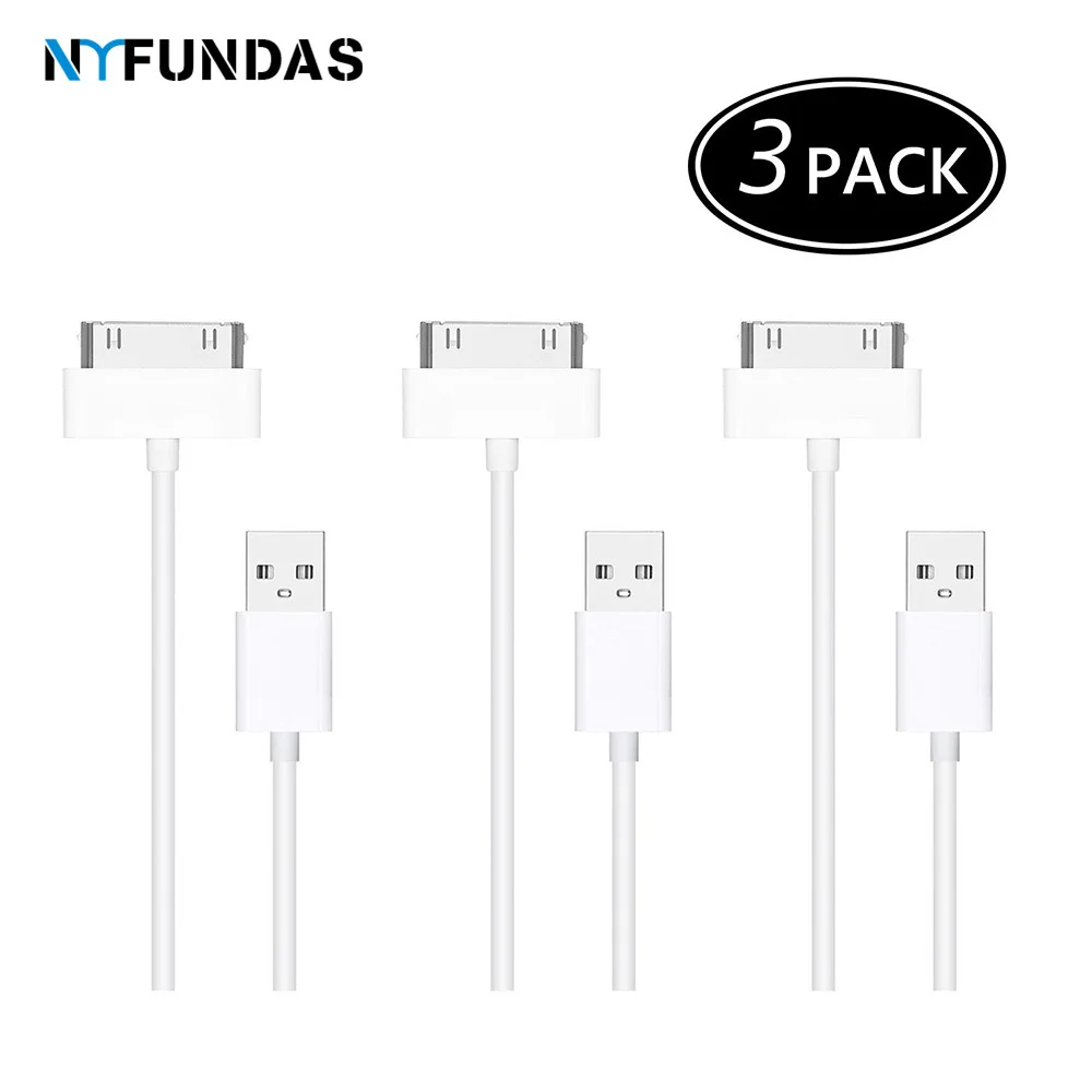 NYFundas 3 шт. usb Кабель зарядного устройства для передачи данных для iphone 4 4S ipod nano ipad 2 3 iphone 4S 30pin 1 м Шнур usb кабель для зарядки kabel cargador