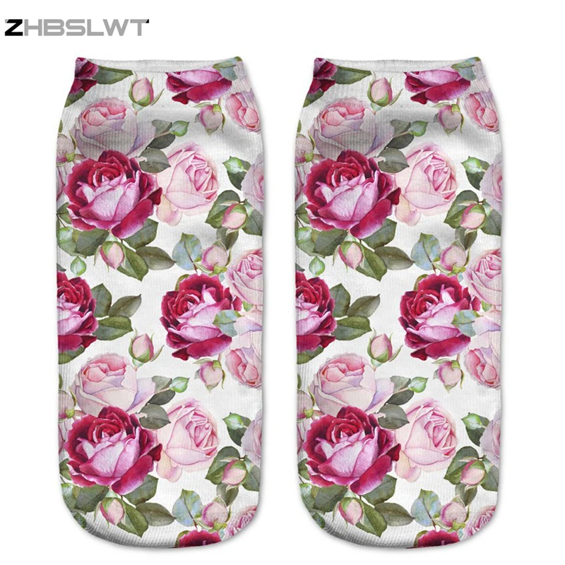 

ZHBSLWT, брендовые носки в стиле Харадзюку, женские носки с 3D принтом, низкие носки до щиколотки, летние цветные женские повседневные носки с цв...