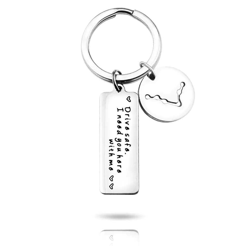 12 constellations Keyring Gifts Engraved Drive safe i need you here with me Keychain Stainless Steel Car keychain Pendant | Украшения и