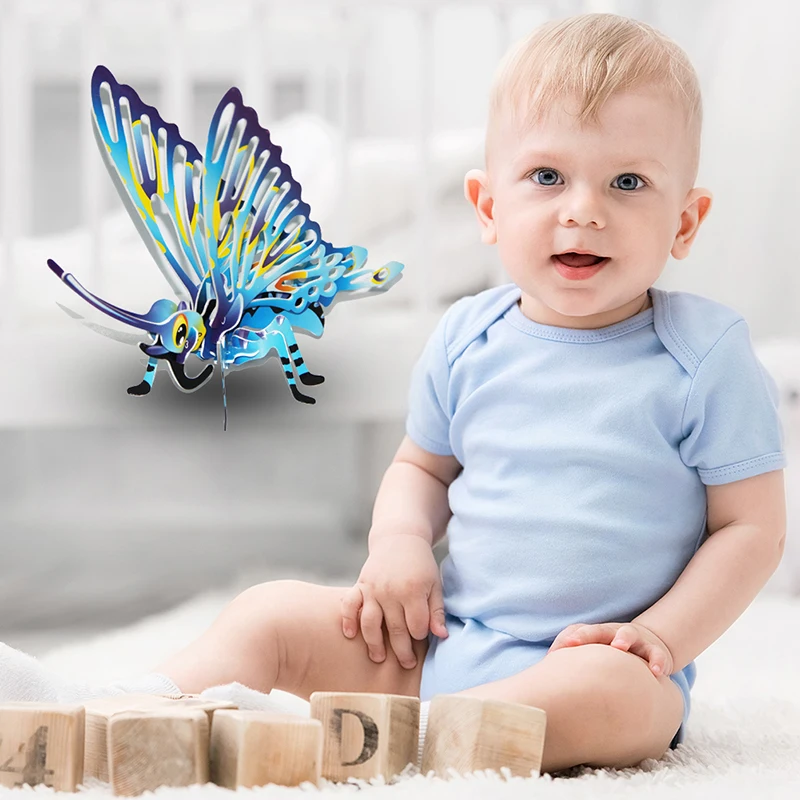 3D бумажные Пазлы сделай сам для детей распознавание насекомых красочные бабочки