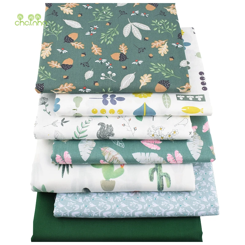 Серия зеленых цветов Chainho саржевая хлопчатобумажная ткань с принтом для сделай
