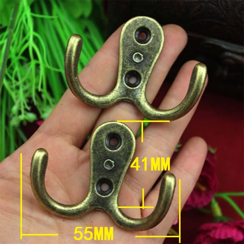 Wall Door Bath Double Prong Coat Hook Hanger Pot Hooks Handbag Bag 2 Holes Hardware Antique Bronze Tone 1PC | Обустройство дома