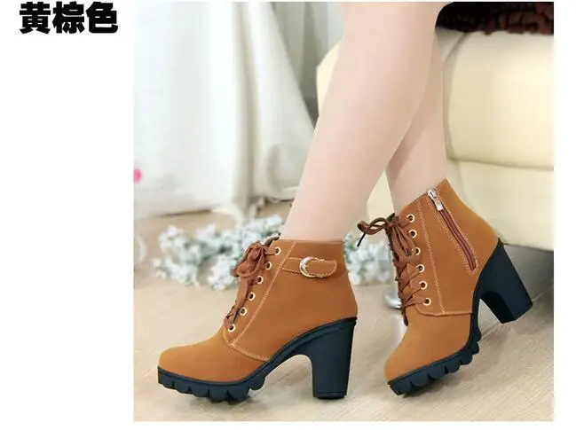 

SLSHLYJ New Autumn Winter Women Boots High Quality Solid Lace-up European Ladies shoes PU Leather Fashion Boots Free Shipping