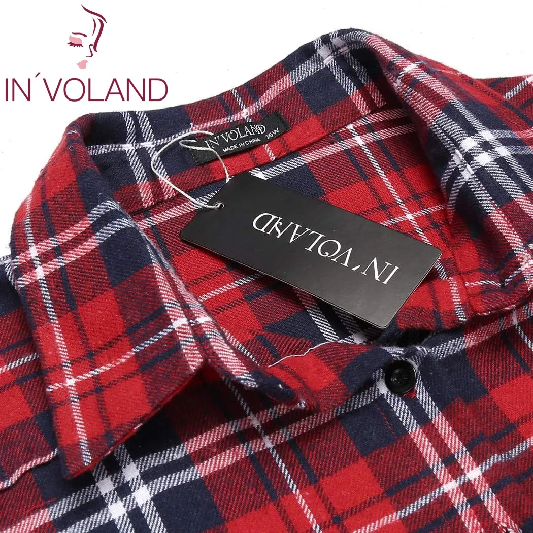Женская клетчатая блузка IN'VOLAND Классическая рубашка большого размера плюс с