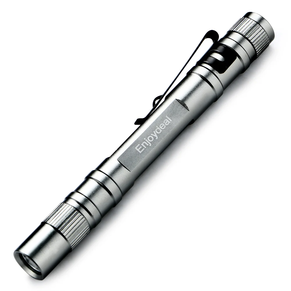

Enjoydeal LED Mini Penlight 1000 Lumens Lamp Clip Flashlight Torch Outdoor camping Pocket lights For 2xAAA silver gray
