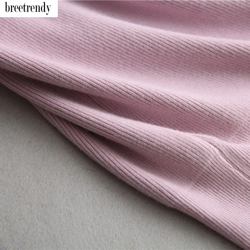 Осенняя мода, женское короткое одноцветное платье с высоким воротником, элегантное вязаное платье, женское облегающее платье-свитер без рукавов, Платья vestidos