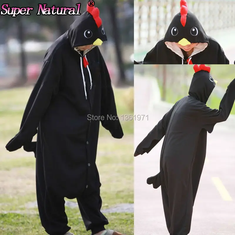 HKSNG животных Зимние теплые черные сапоги и курица Kigurumi пижамы костюмчиков для