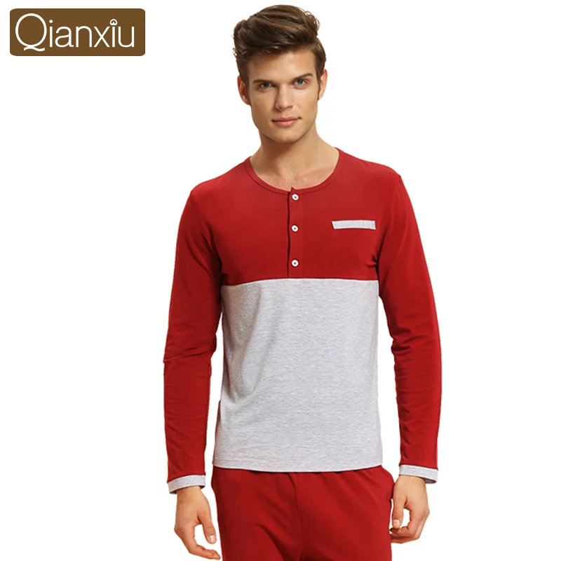 Qianxiu пижамы мужчин-модальных лоскутная комплект белья хлопок салон одежда