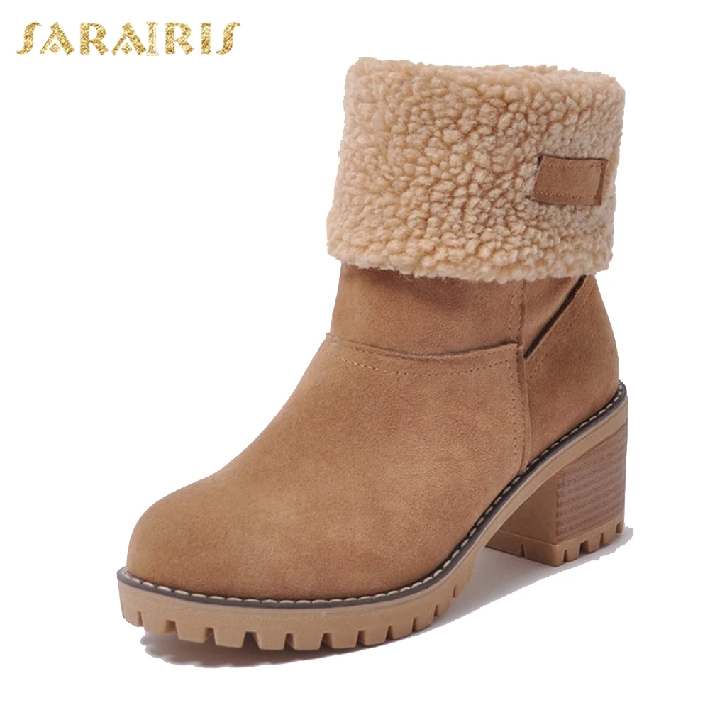 Camel SARAIRIS/новые зимние сапоги больших размеров 34-43 для холодной зимы женская обувь модные теплые женские ботинки без застежки женская обувь - Цвет: Camel