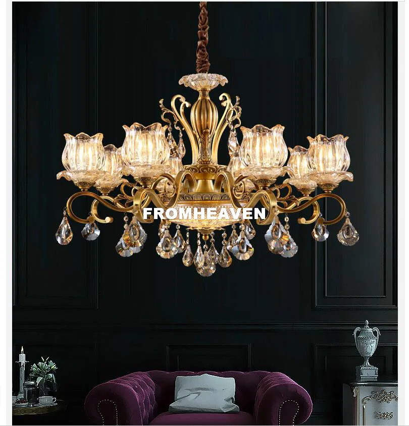 Бесплатная доставка Современная латунная Европейская хрустальная люстра
