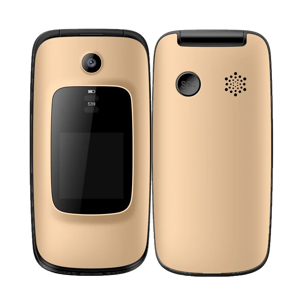 Золотой YINGTAI T16 GSM флип старший двойной экран Китай телефон для пожилых быстрый набор один ключ SOS раскладушка 2G FM настраиваемый язык - Цвет: Золотой