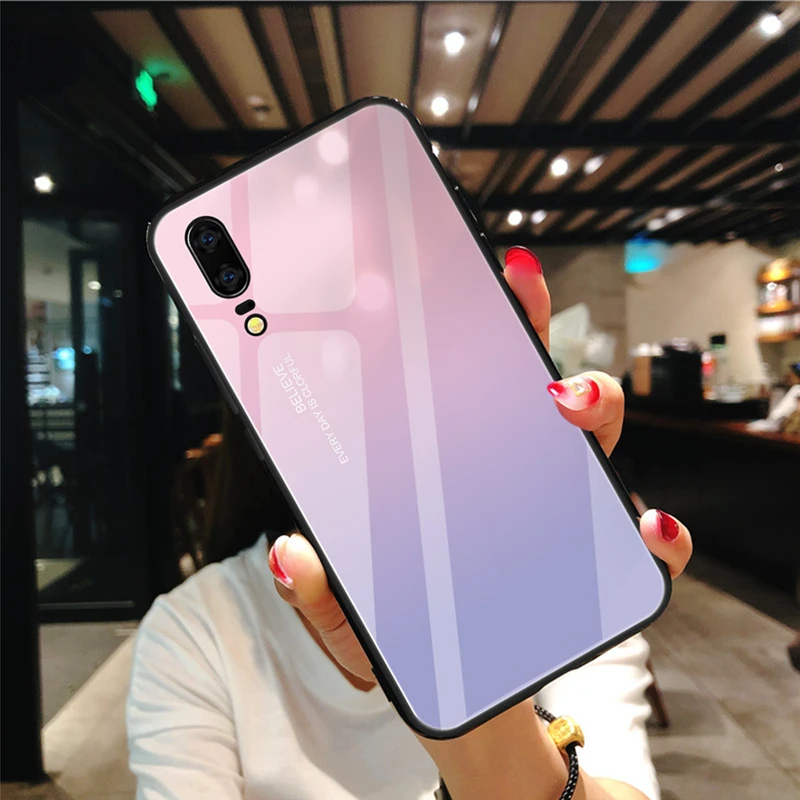 Градиентный цвет задняя крышка для huawei Nova 3 3i P20 Lite Pro закаленное стекло чехол TPU