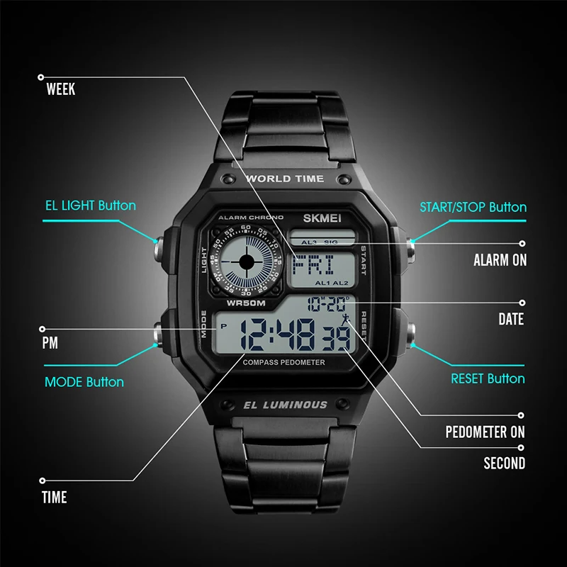 Лидирующий бренд Для мужчин спортивные часы открытый компас отсчет шагомер