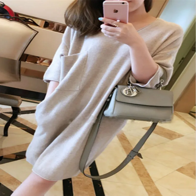 Осенний и зимний длинный кашемировый свитер вязаный с треугольным вырезом