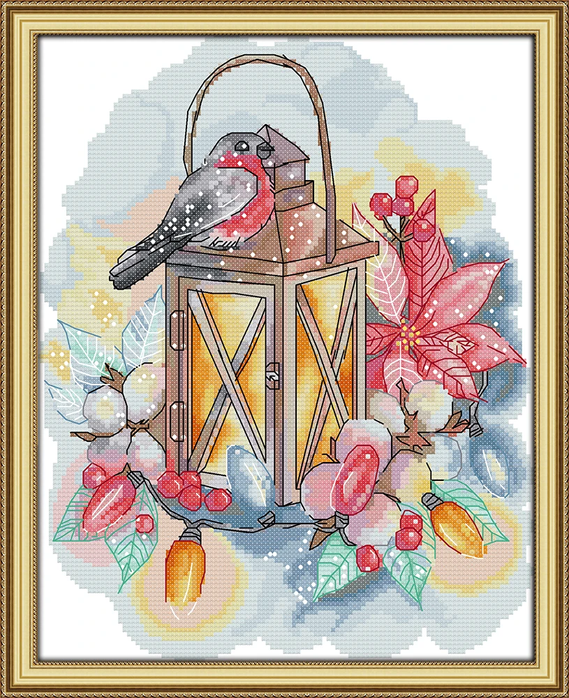 

Bird and lamp cross stitch kit aida 14ct 11ct count print canvas stitches embroidery DIY handmade needlework